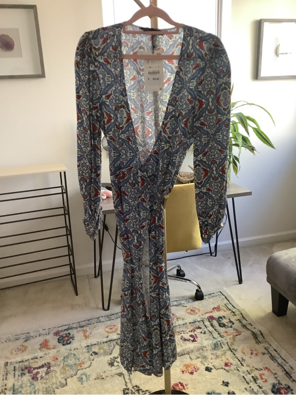 Blue Paisley Long Sleeve Wrap Maxi Dress